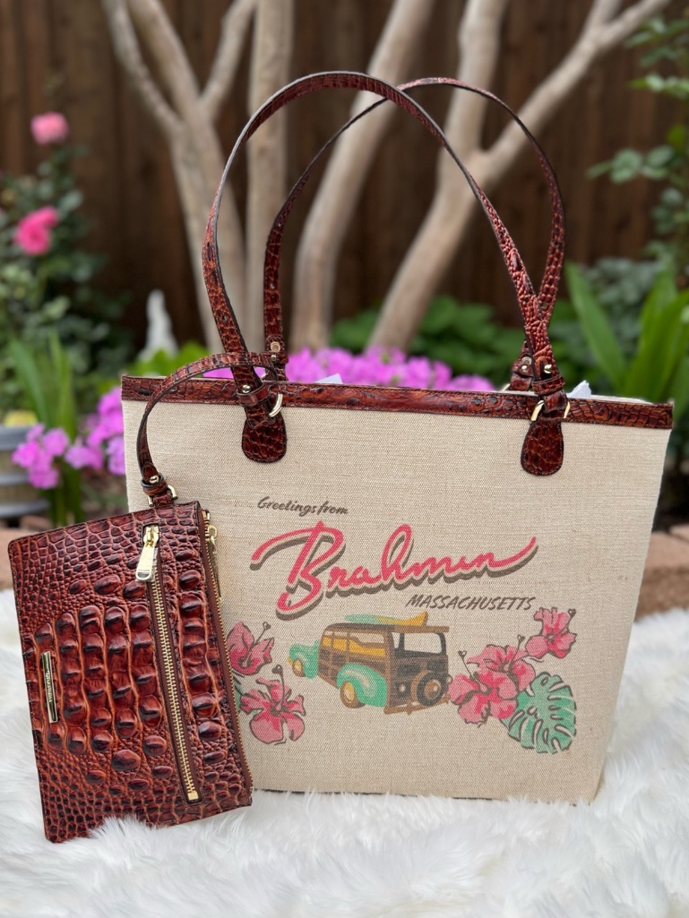 NWT Brahmin Pecan Pipa Brooke Tote & Pouch Limited Edition Purse